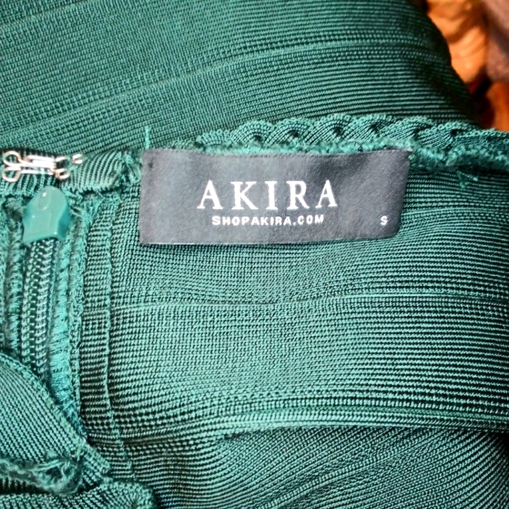 AKIRA Sexy Body-Con Dark Green Halter Necked, Off Shoulder Bandage Dress - Picture 11 of 14